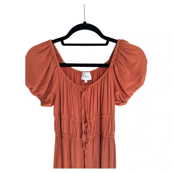EUC Böhme rust midi puff sleeve peasant style dress size XS - Picture 2 of 3